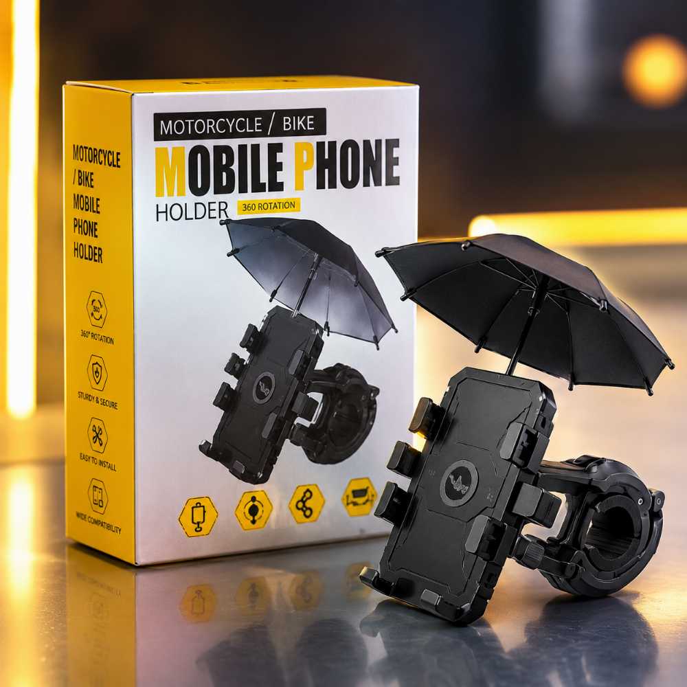 360° Motorcycle & Bike Mobile Phone Holder with Rain Umbrella