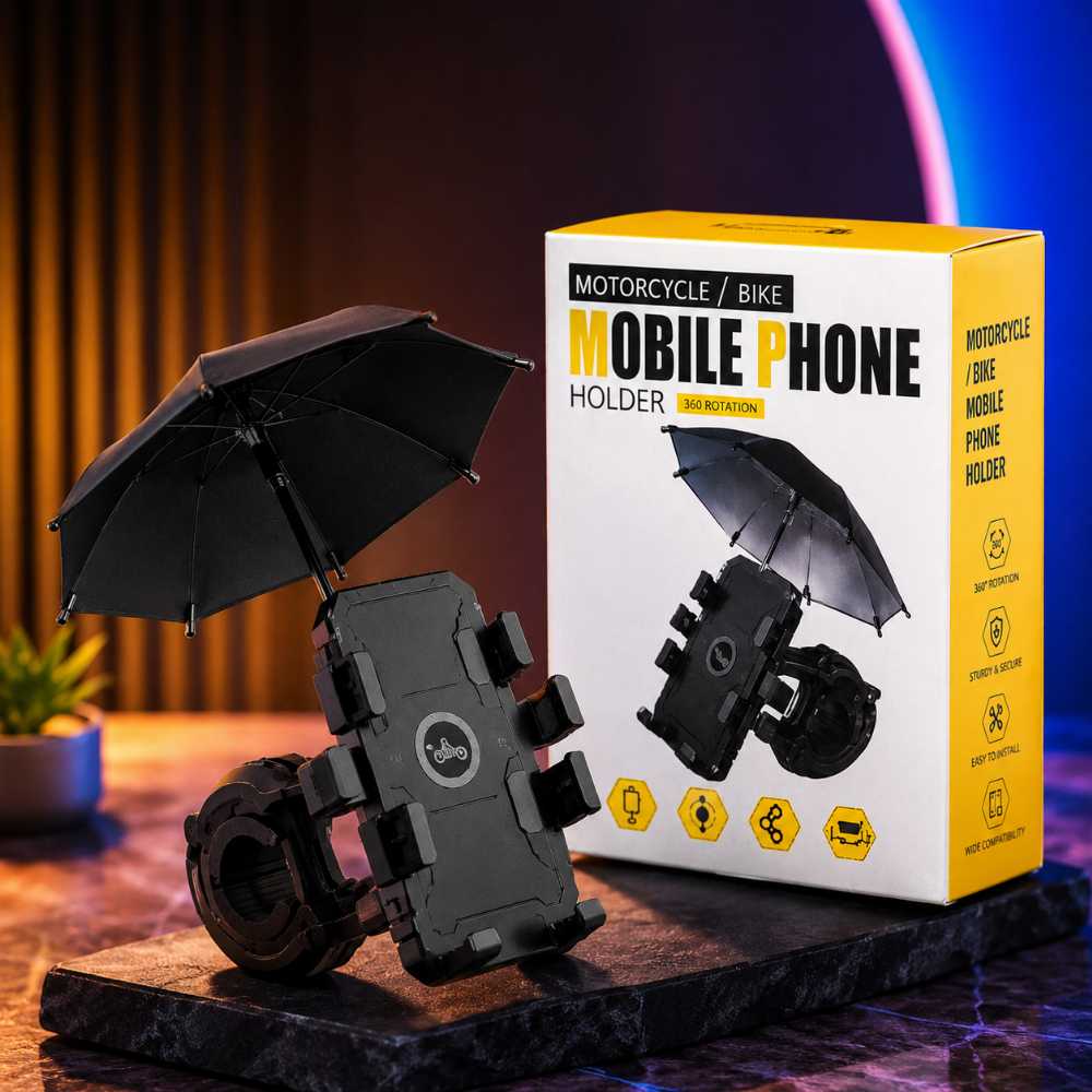 360° Motorcycle & Bike Mobile Phone Holder with Rain Umbrella