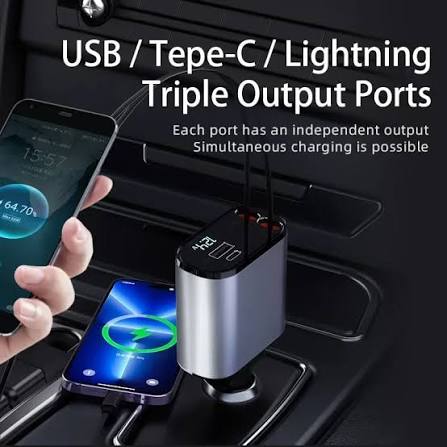 120w Voltage Show Car Charger with Cable TypeC and iPhone.